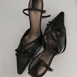 BCBG pointed toe ankle buckle heels